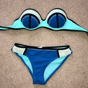 blue & white crochet bikini set